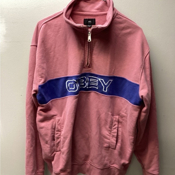 Obey Other - Obey Worldwide Men's Quarter Zip Up Sweater in Pink and Blue